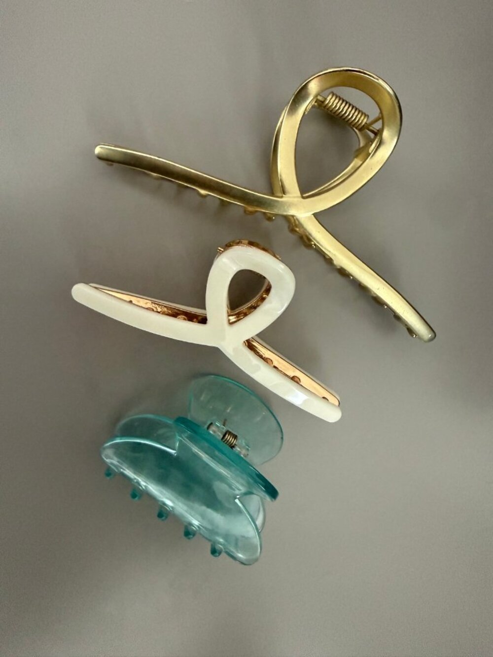 Set of 3 Hair Claw Clips Gold White Teal